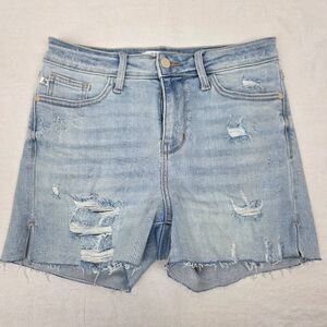 Judy Blue Distressed Denim Shorts Womens M Raw Hem